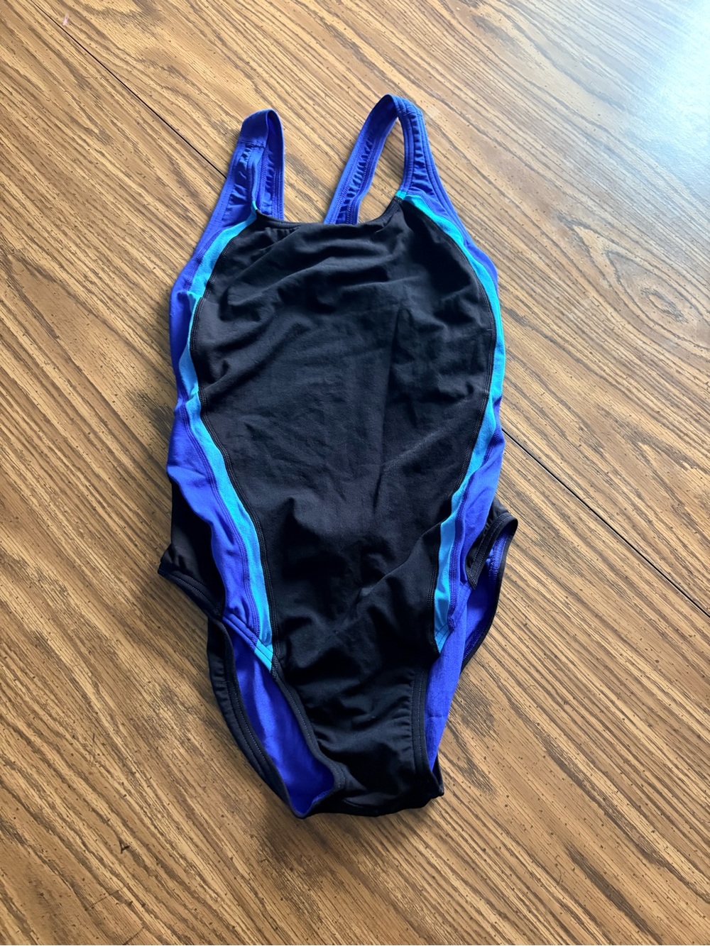Speedo Endurance Lite Black One-Piece Swimsuit with Blue and Teal Trim